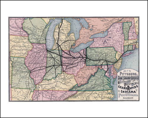 Vintage Wall Map: Pittsburgh, Fort Wayne and Chicago Railway