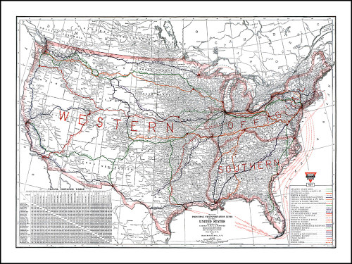 Vintage Wall Map: Principal Transportation Lines of the United States