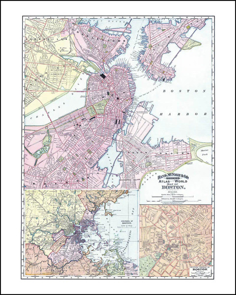 Vintage wall map of Boston