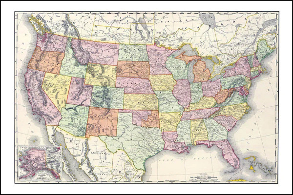 Vintage Wall Map:  United States