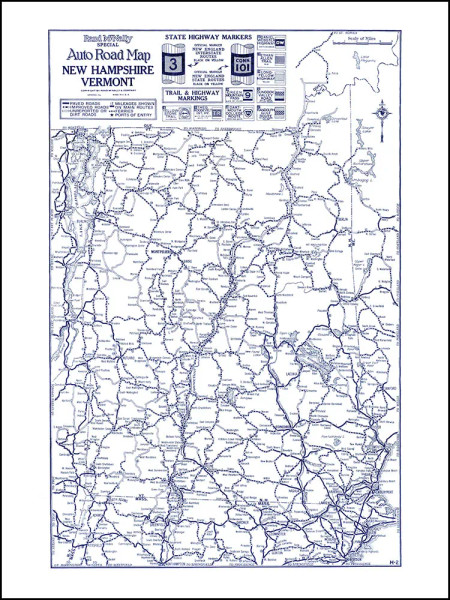Vintage Wall Map: New Hampshire and Vermont Auto Road Map