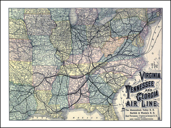 Vintage Wall Map: The Virginia, Tennessee, and Georgia Air Line