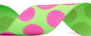 Lime and Hot Pink Glitter Polka Dot Ribbon #502