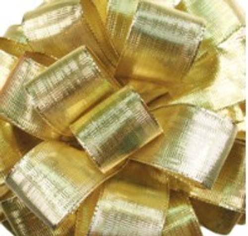 1.5 wired ribbon sheer green gold metallic scalloped trim edge Christmas 5  yds