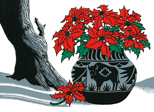 CHR-385  Buffalo Pot with Poinsettia by Sandra Townsend