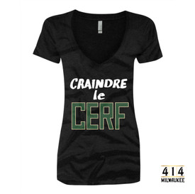 Celebrating the Bucks' first international game in Paris, we had to make a Craindre le Cerf t-shirt, right?  Or Fear the Deer in English. Get your French on and celebrate our basketball team. 4.3 oz., 100% combed ringspun cotton. Fashion fit. Shoulder-to-shoulder taping. 1" double-needle sleeve and bottom hem. 7/8" seamed collar. Side seams