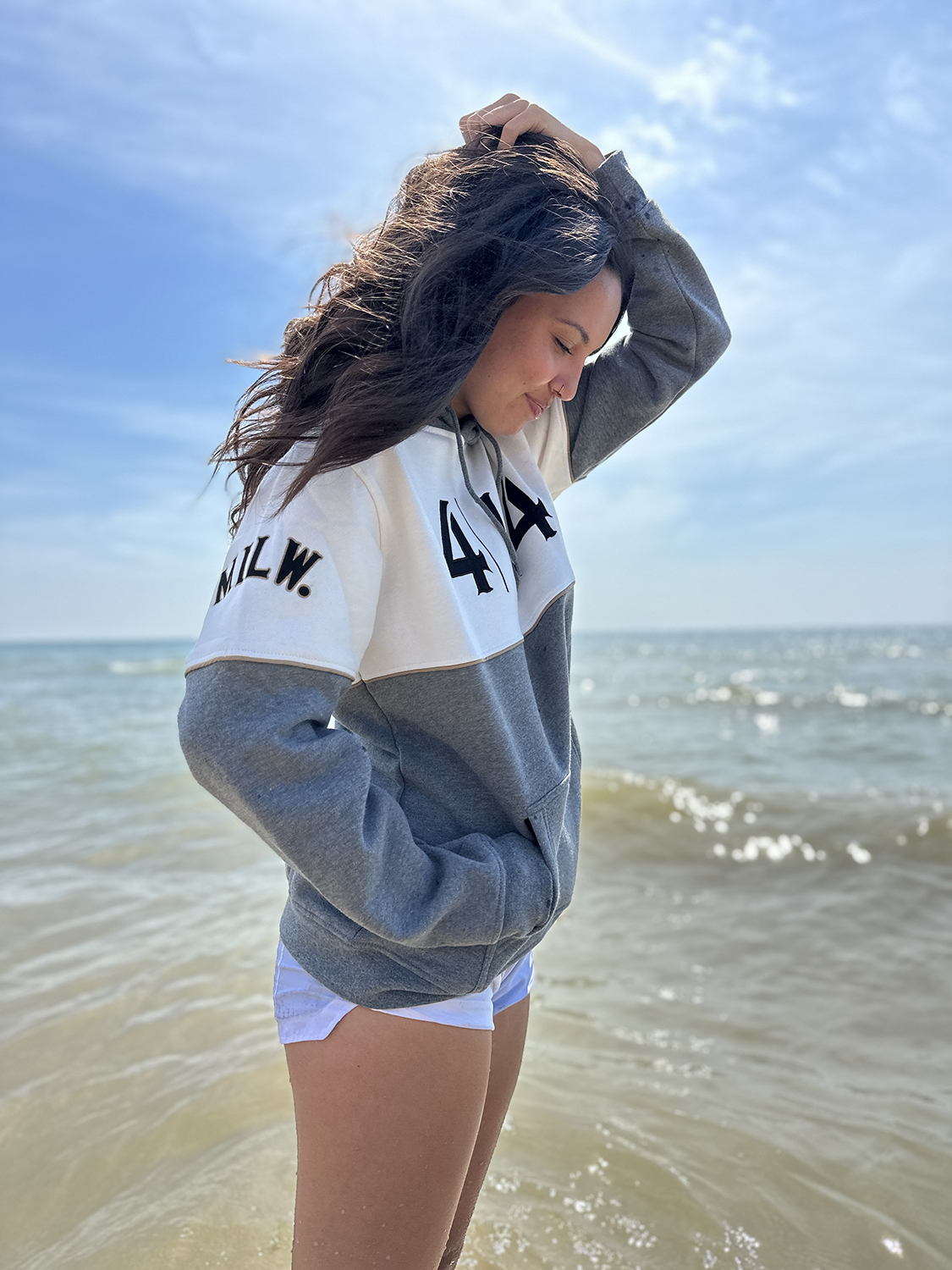 Women's 414 Grey and White Hoodie