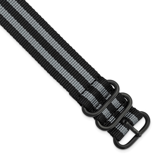 deBeer Black and Gray Striped Nylon Watch Band BAB380