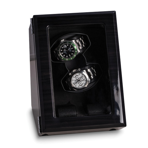 Dark Grey Ash Wood Two-Watch Winder with Storage
