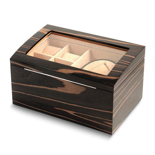 Ebony Burl Finish Two-Watch Winder with Storage