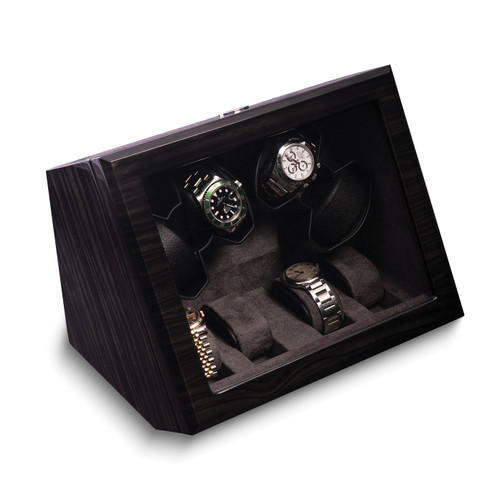 Dark Grey Ash Wood Four-Watch Winder with Storage
