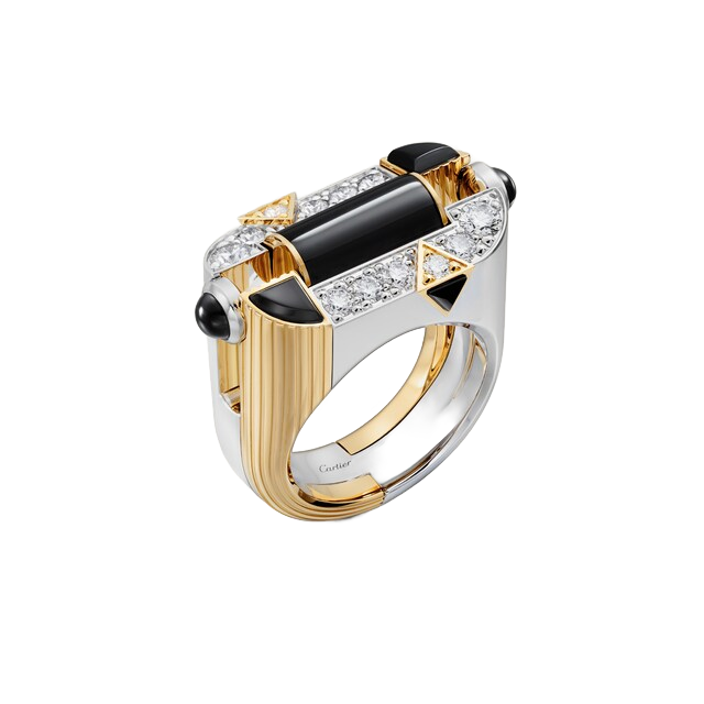 Cartier Geometry and Contrasts — representative Géométrie & Contrastes ring, onyx, paved
