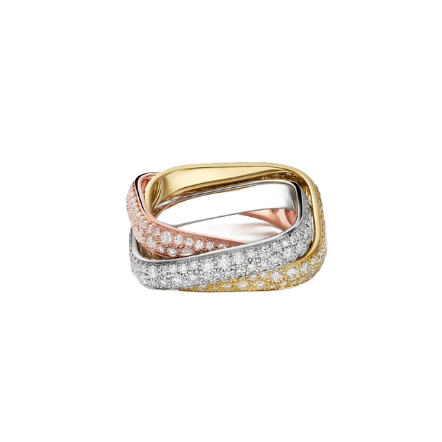 Cartier Trinity — representative Trinity cushion ring, classic model, paved