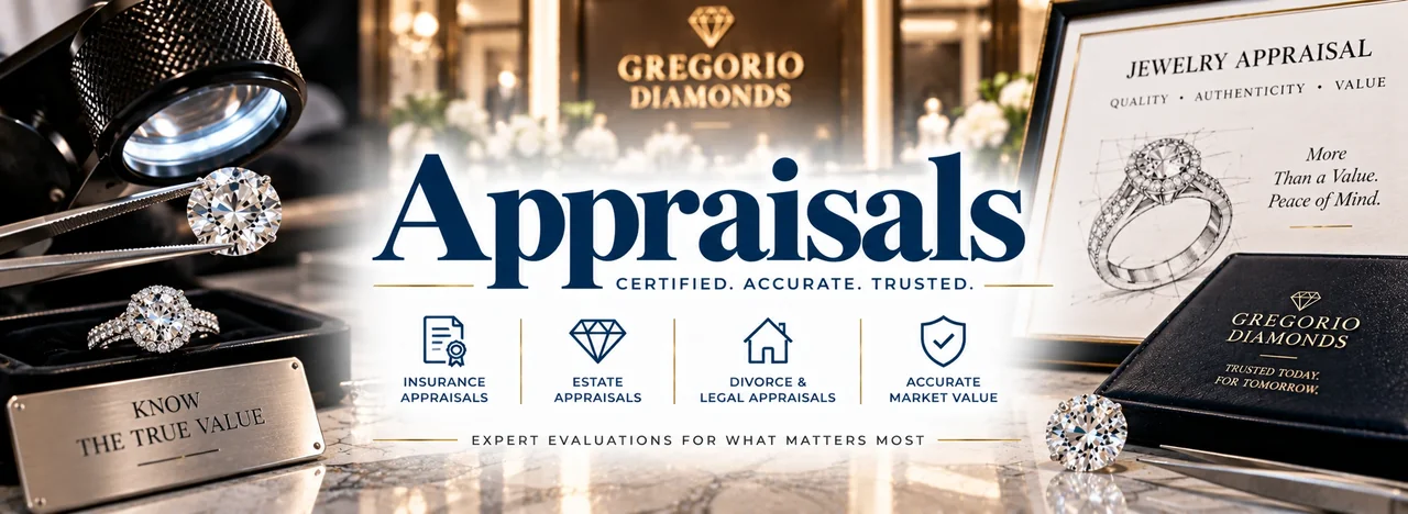 Gregorio Diamonds jewelry, diamond and watch appraisals banner — professional appraisal services in Hialeah, Florida