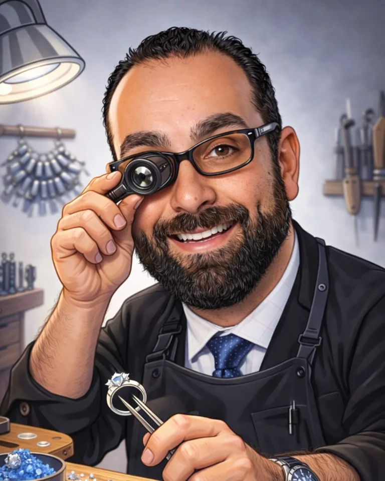 Gregory M. Abajian of Gregorio Diamonds in Hialeah, Florida, illustrated as a jeweler and watchmaker specializing in fine jewelry, custom designs, diamonds, watch repair, jewelry repair, and appraisals.
