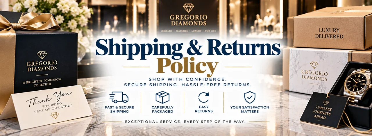 Gregorio Diamonds shipping & returns policy banner — Shipping & Returns Policy — Gregorio Diamonds Hialeah, FL — Hialeah, Florida