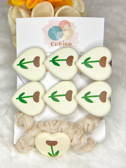 Lovely Cute 3 Off White Tulipan Hearts - 3 Pieces Hair Set