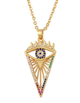 High Quality 18k Gold Plated Copper With Colorful Zirconia Evil Eye Geometric Cutout Stainless Steel Necklace