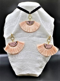 Fine And Beautiful Peach Snake Stylish Thread Fan Design Pendant With White Zirconia Black Velvet Chocker & Earrings Elegant Set Unique Piece Hand Crafted By Cuties And More… Creations