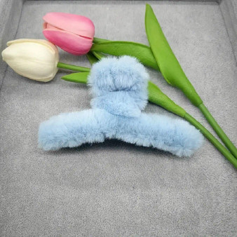 Soft Cute Solid Blue Color Anti-Slip Hair Accessories Fluffy Plush Hair Claw Strong Hold Non-Slip Clips.