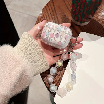 Lovely Cute Delicate Colorful Tulips Transparent Glittery Cover For Air Pods Pro 2 Earphone Case With Frosted Daisy Flowers Hook