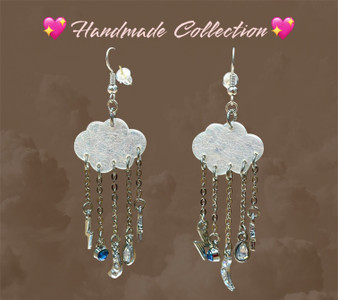 Iridescent White Clouds with Silver Chain Taser And Crystals Long Earrings