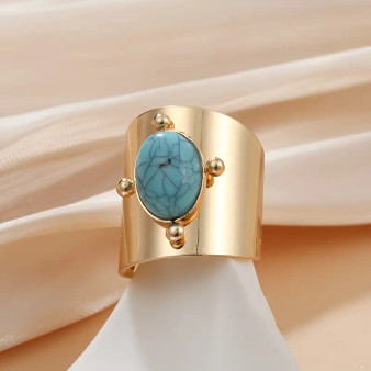 Outstanding Beautifull Gold Plated Vintage Boho Turquoise Design Adjustable Open Ring