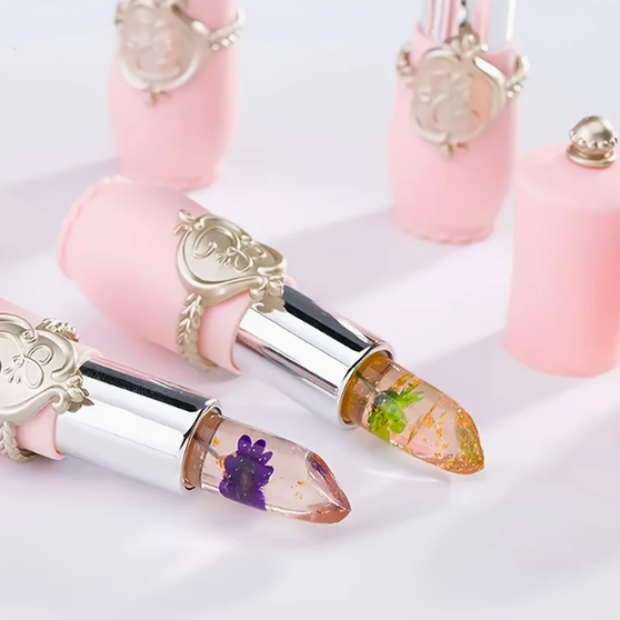 Pink Petal Flower Crystal Jelly Mood Temperature Sensitive Color Changing Lip Tone Lipsticks, Long-Lasting Lip Balm. Perfect Lip Care Preventing Dryness, Moisturizing, Hydrating For Crack-Resistant Effect