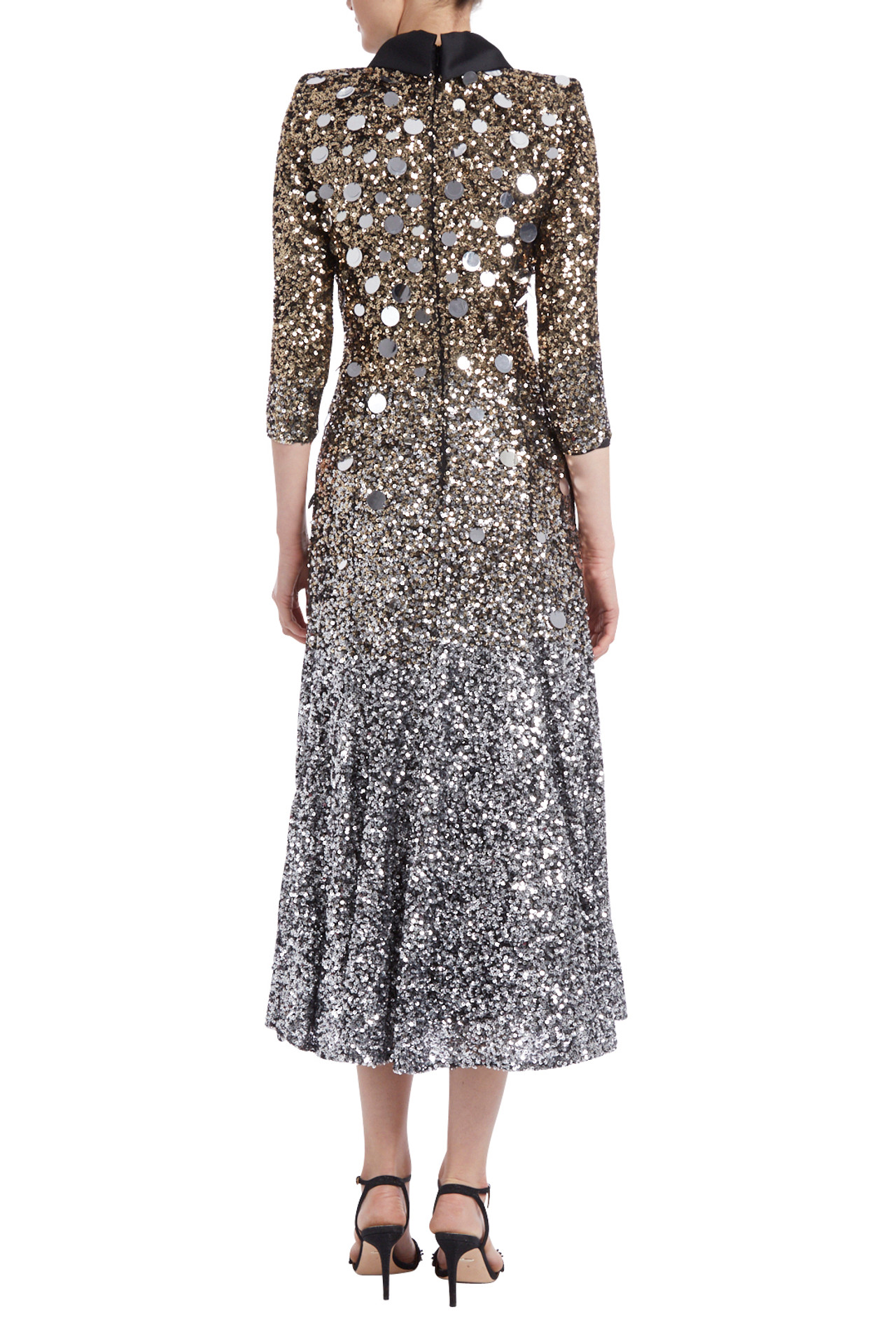 Gold and Silver Sequin Collared Dress by Badgley Mishcka