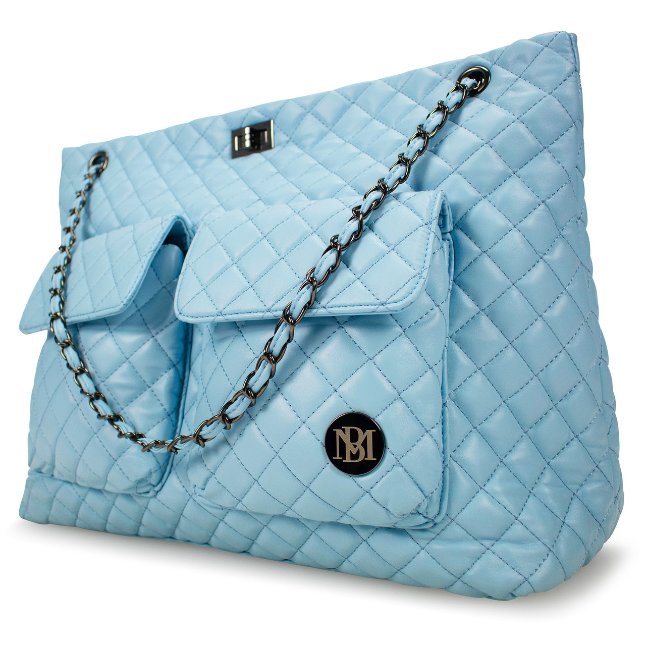 Chanel Classic Medium Flap 19S Iridescent Blue Quilted Lambskin Light Gold  Hardware