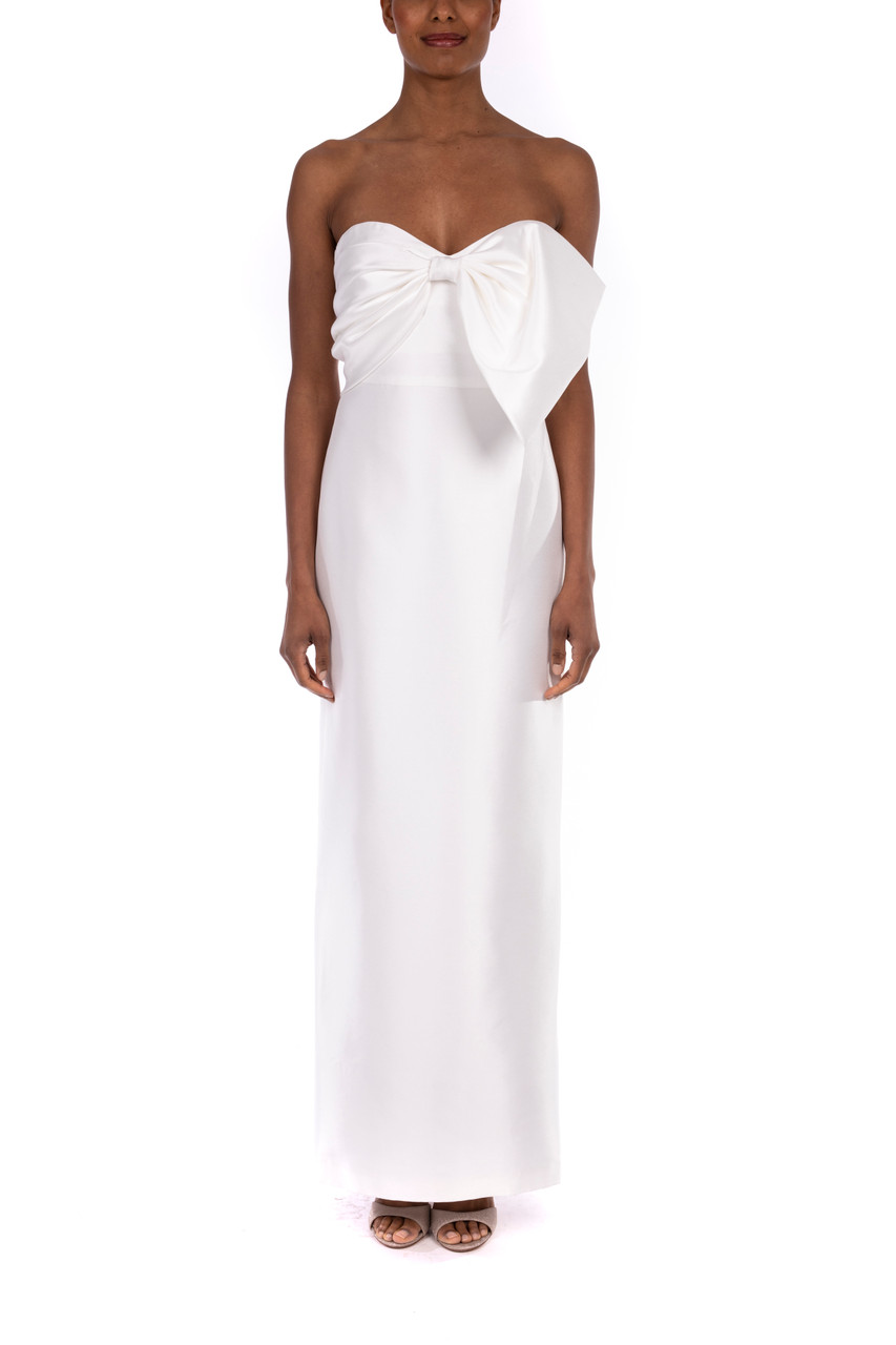 white strapless gown