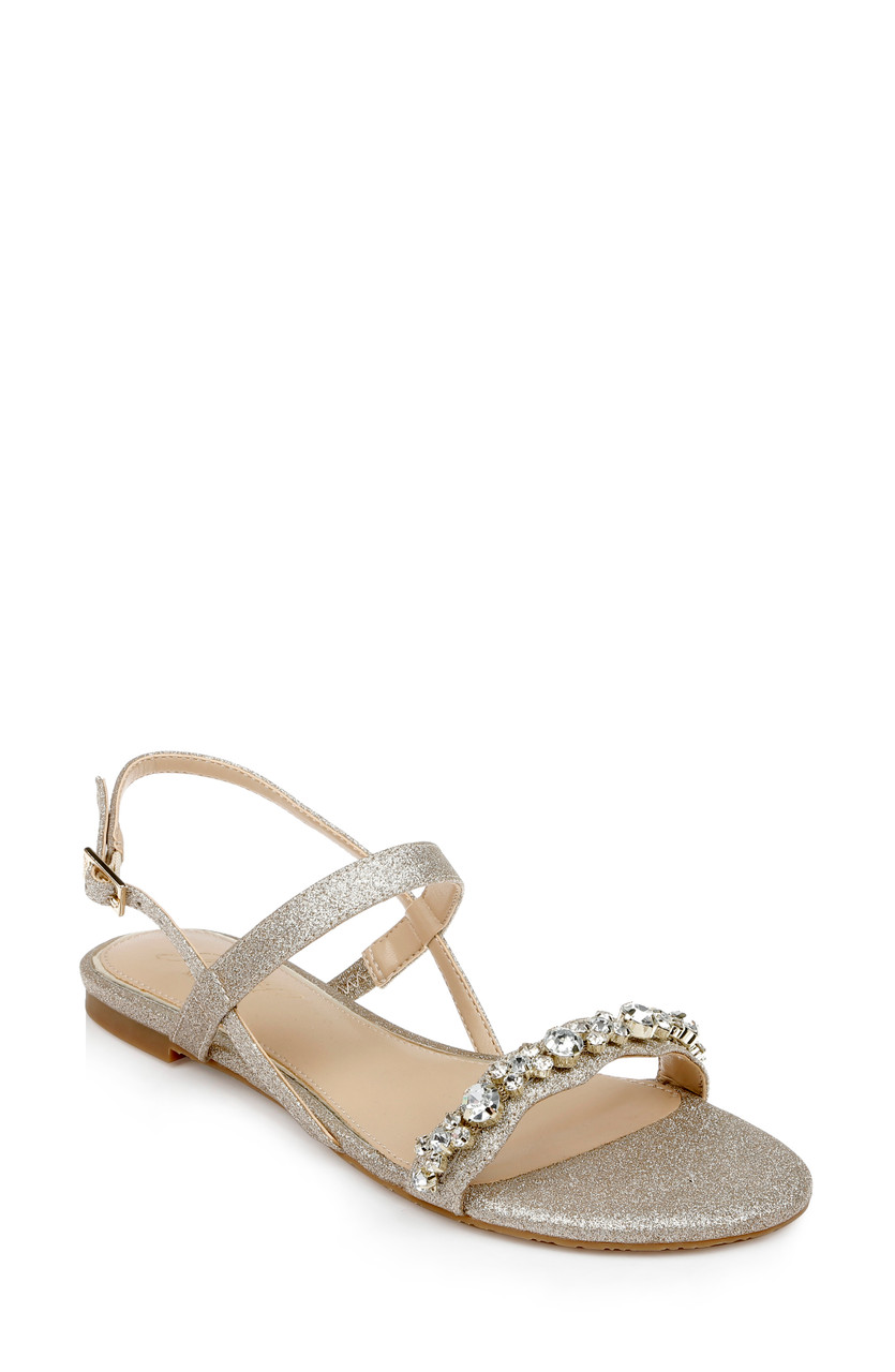 gold sequin flat sandals