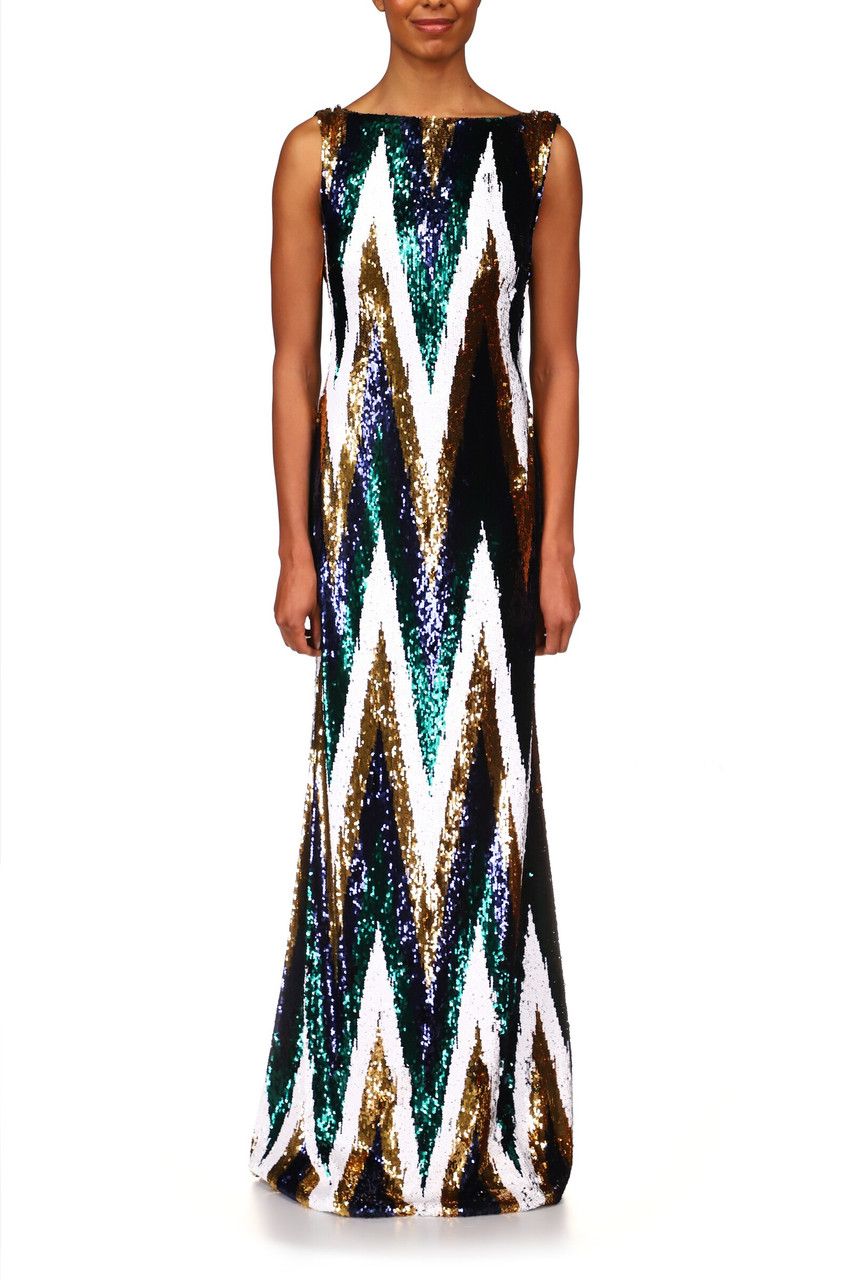 Chevron Sequin Gown by Badgley Mischka