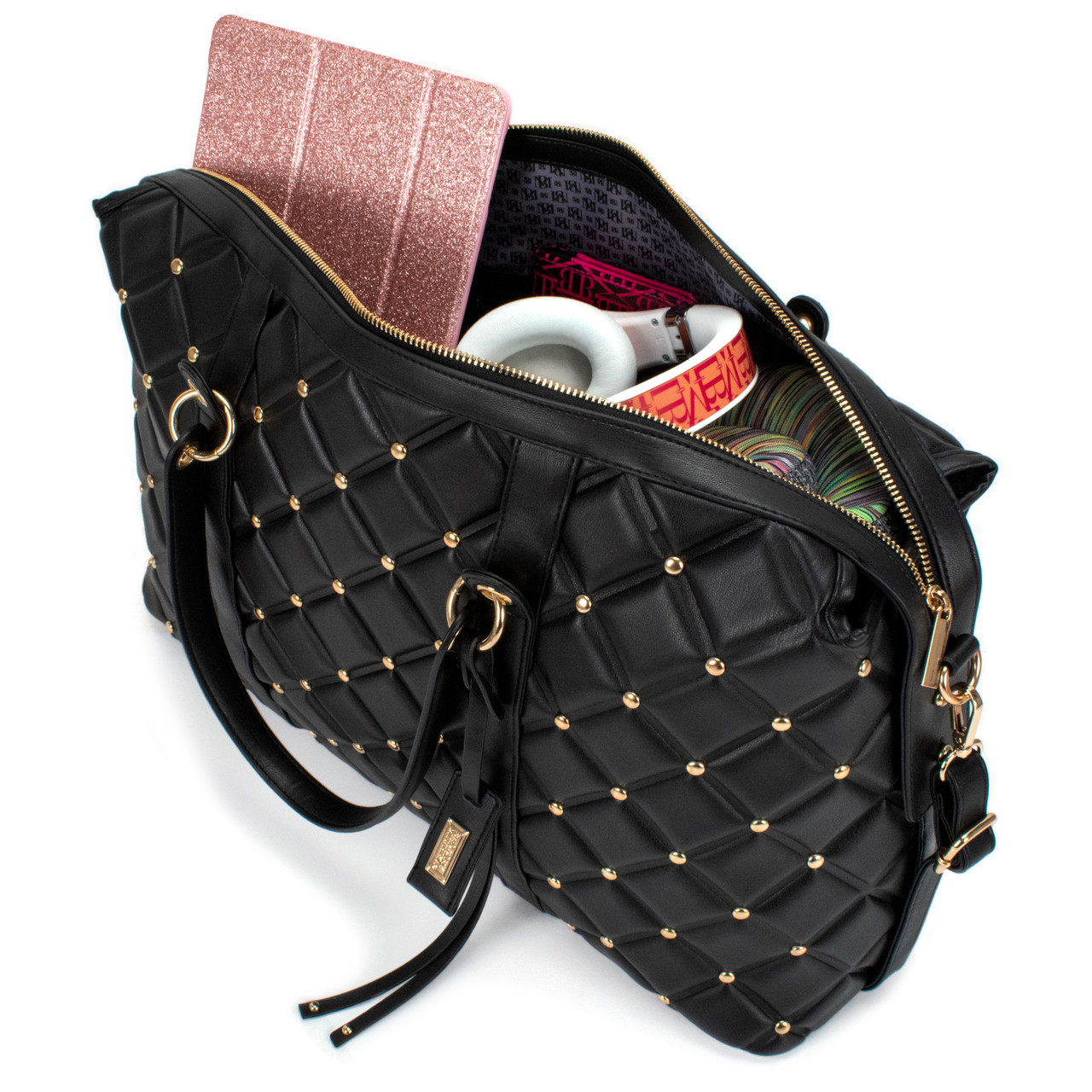 BADGLEY MISCHKA Quilted Vegan Leather Weekender Tote Bag (Black