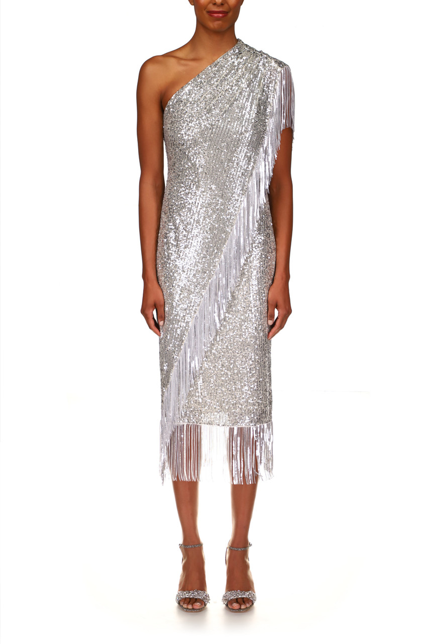 silver sequin evening dress