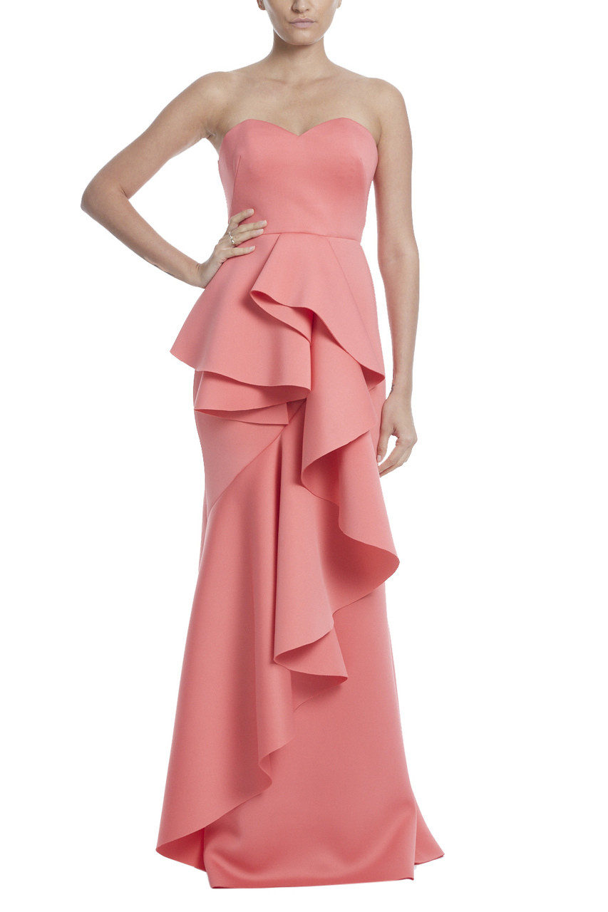 strapless ruffle gown