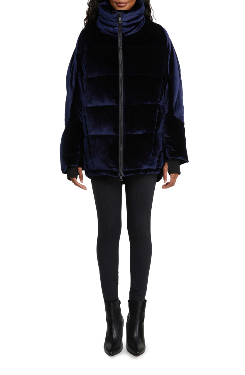 navy velvet puffer jacket