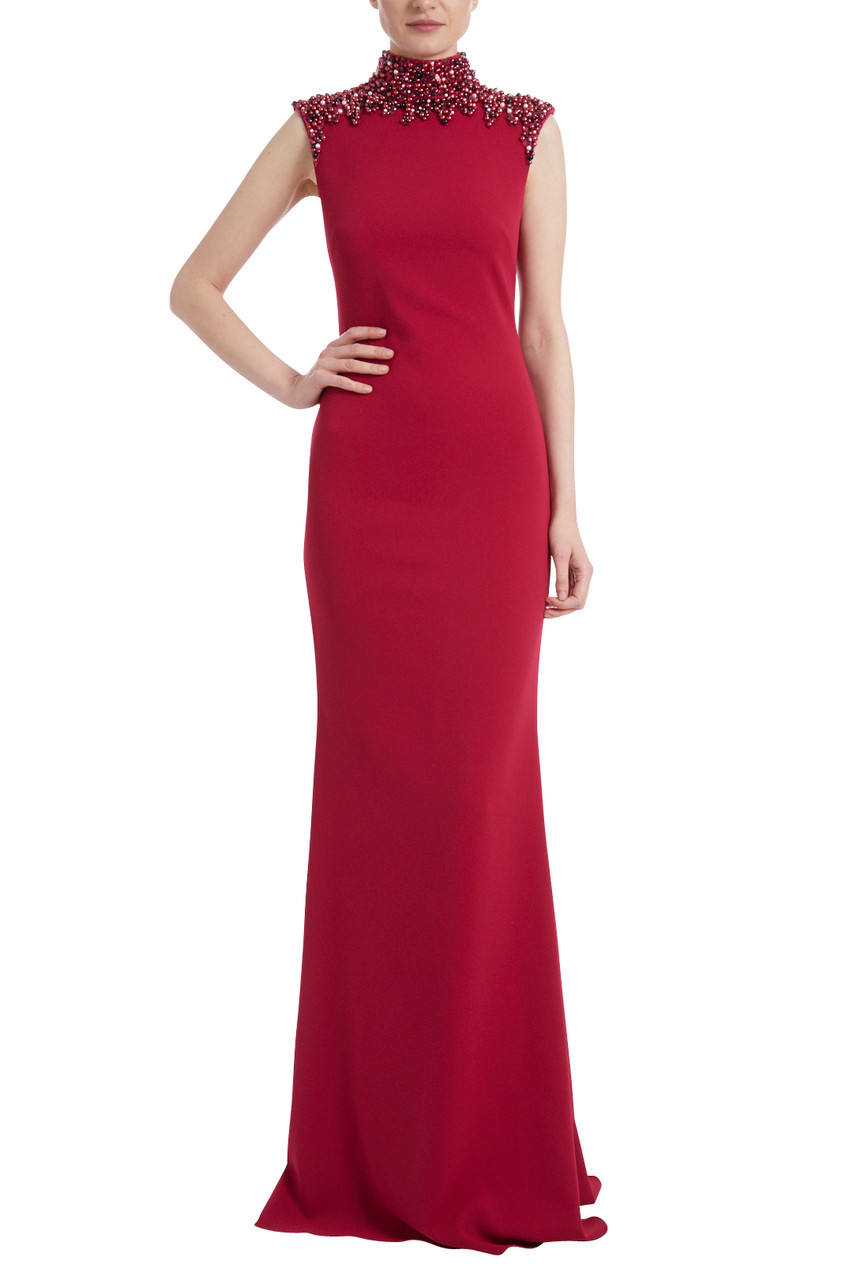 Beaded Mock-Neck Gown by Badgley Mishcka