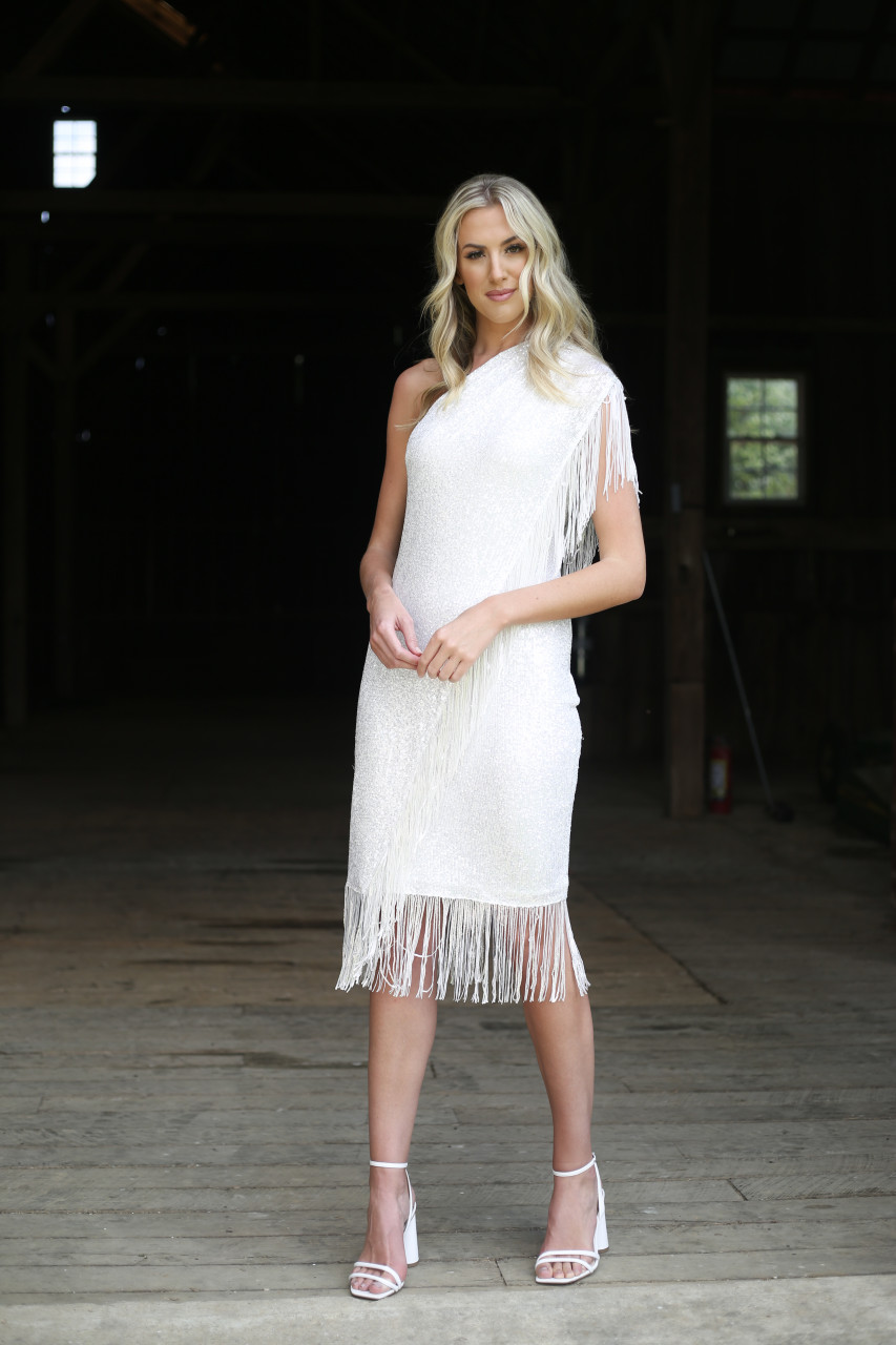 light blue fringe dress