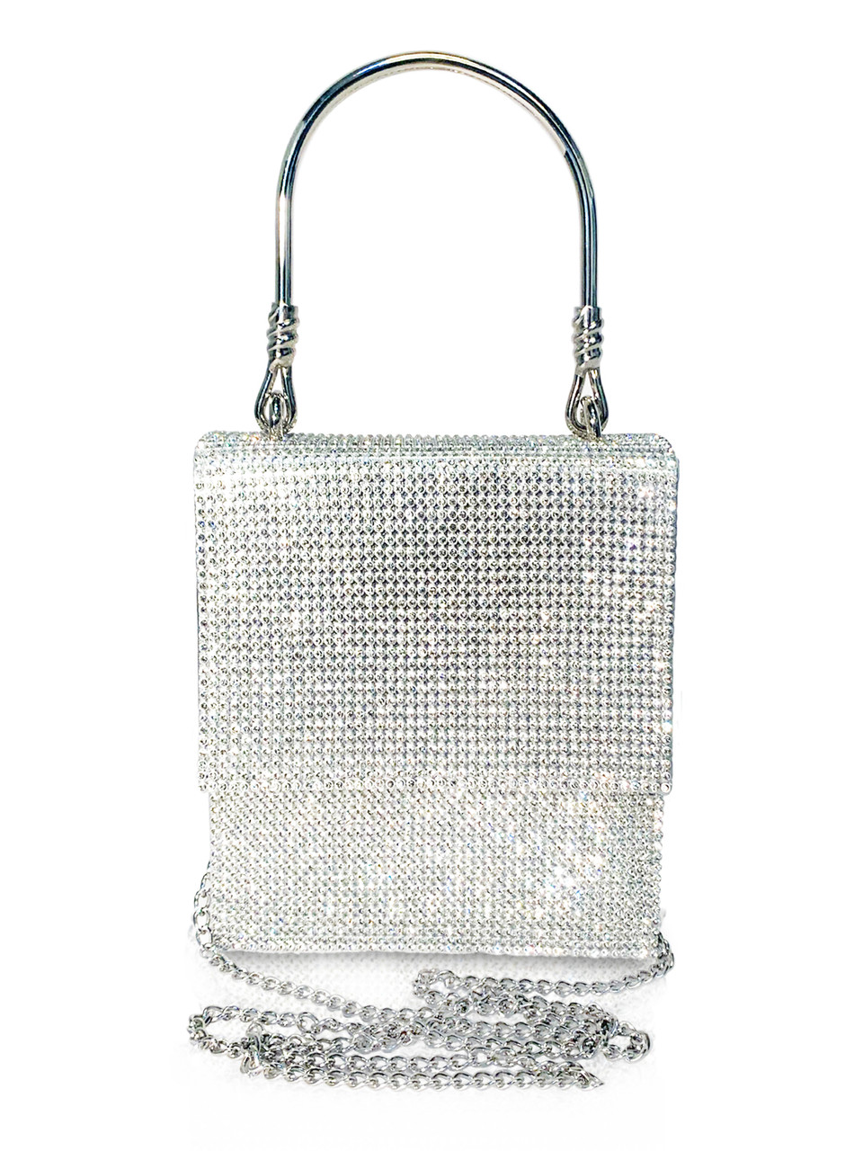Small evening bag, Sequins & silver-tone metal, black & silver — Fashion