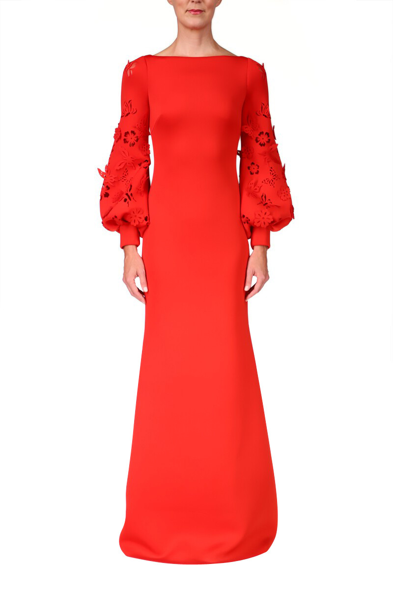 Lazer-Cut Puff Sleeve Gown by Badgley 