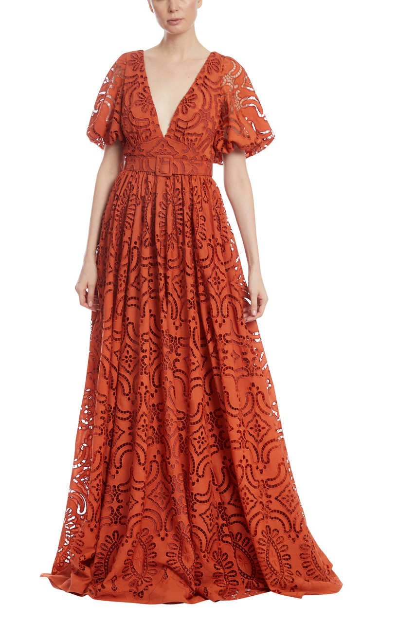 Puff-Sleeve Lace Dress by Badgley Mischka