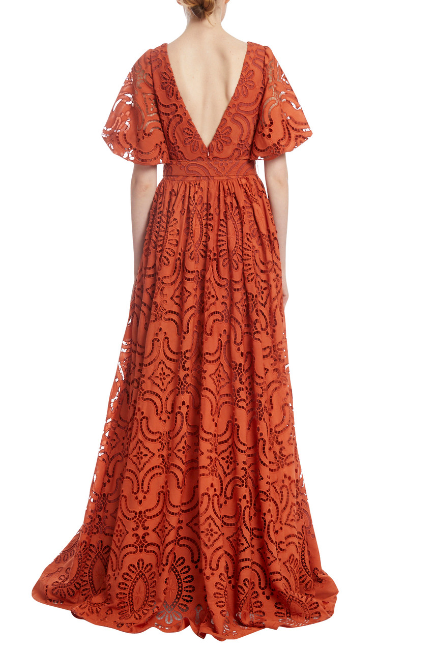 Puff-Sleeve Lace Dress by Badgley Mischka