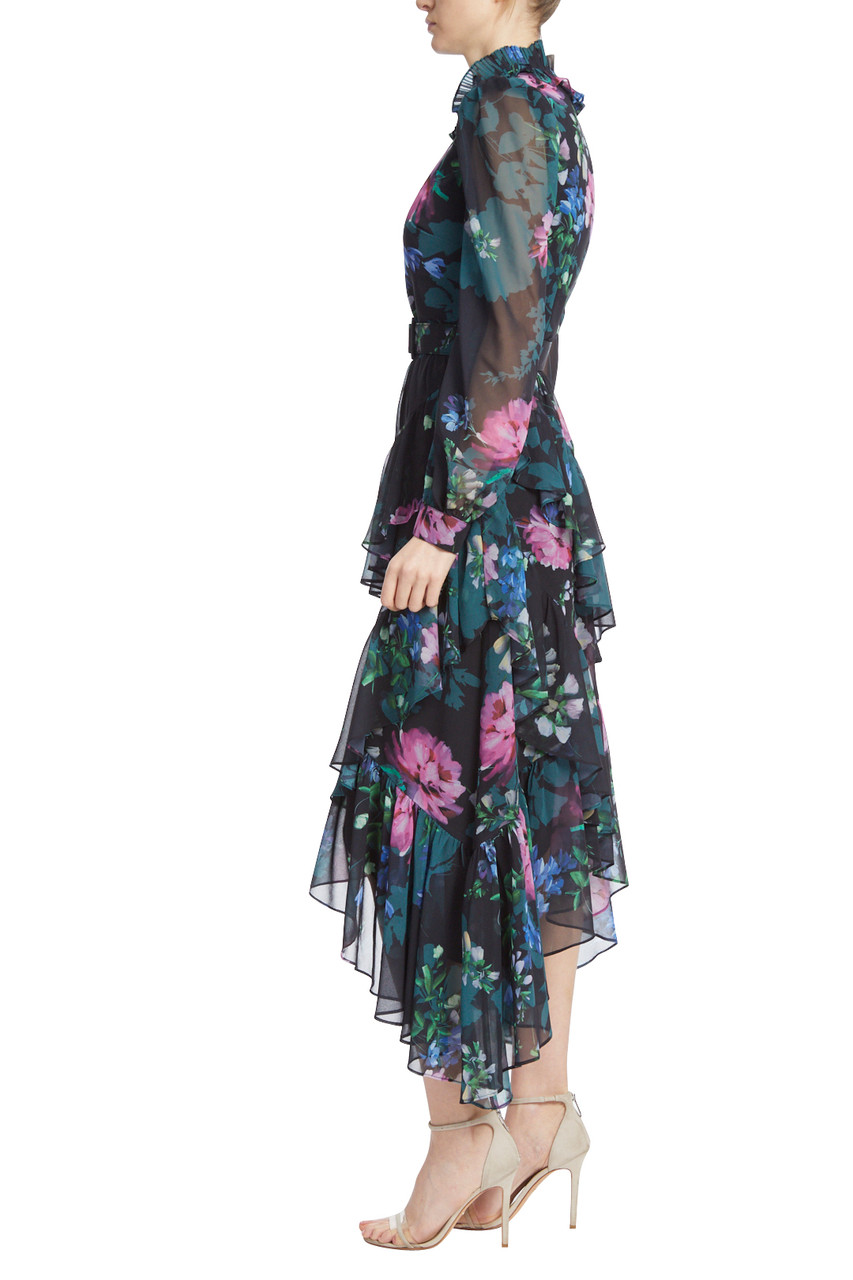 バッジェリー ミシュカ Badgley Mischka CDC Floral Fringe Dress