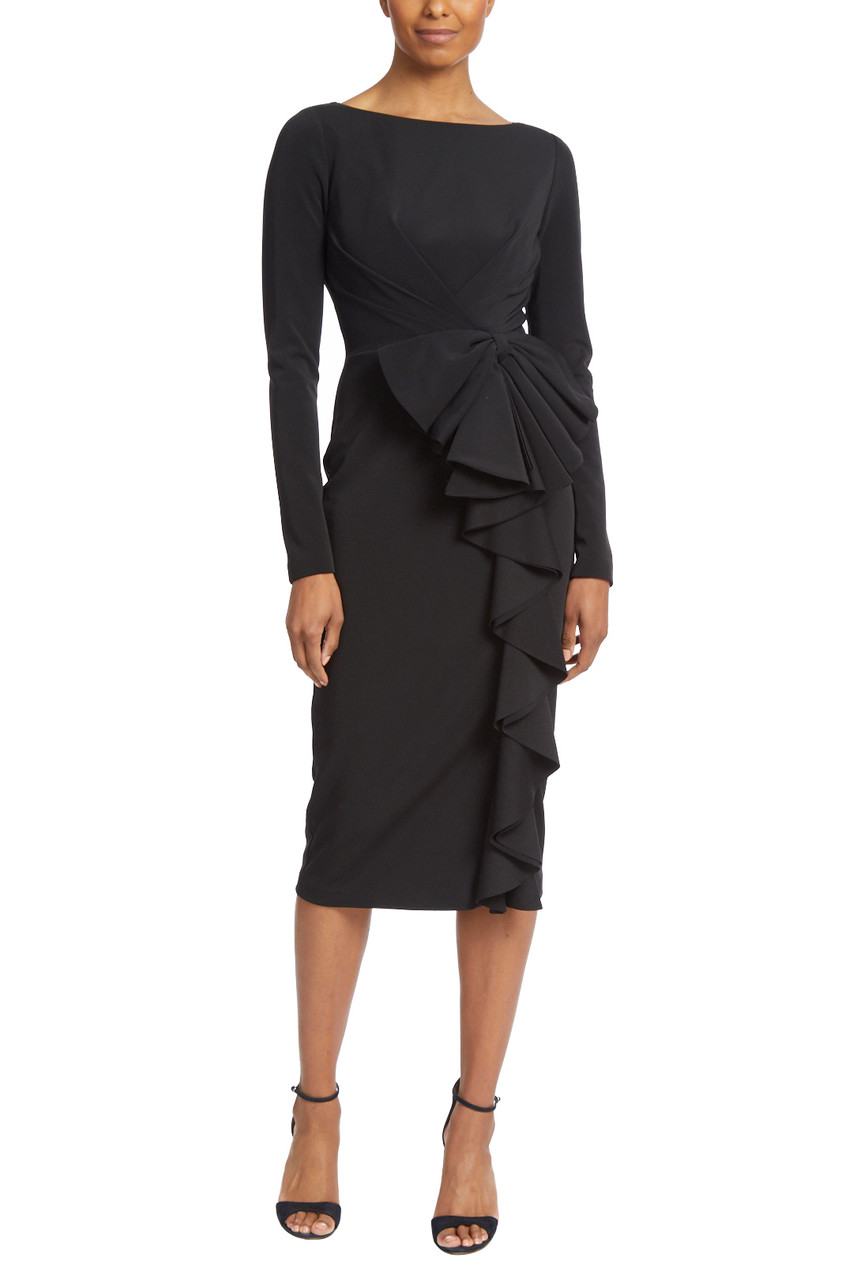 Boat-Neck Bow and Ruffle Cocktail Dress 