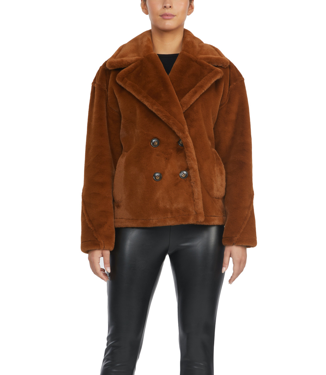 Topshop Petite Faux Leather Shearling Aviator Biker Jacket In Off  White-Brown for Women