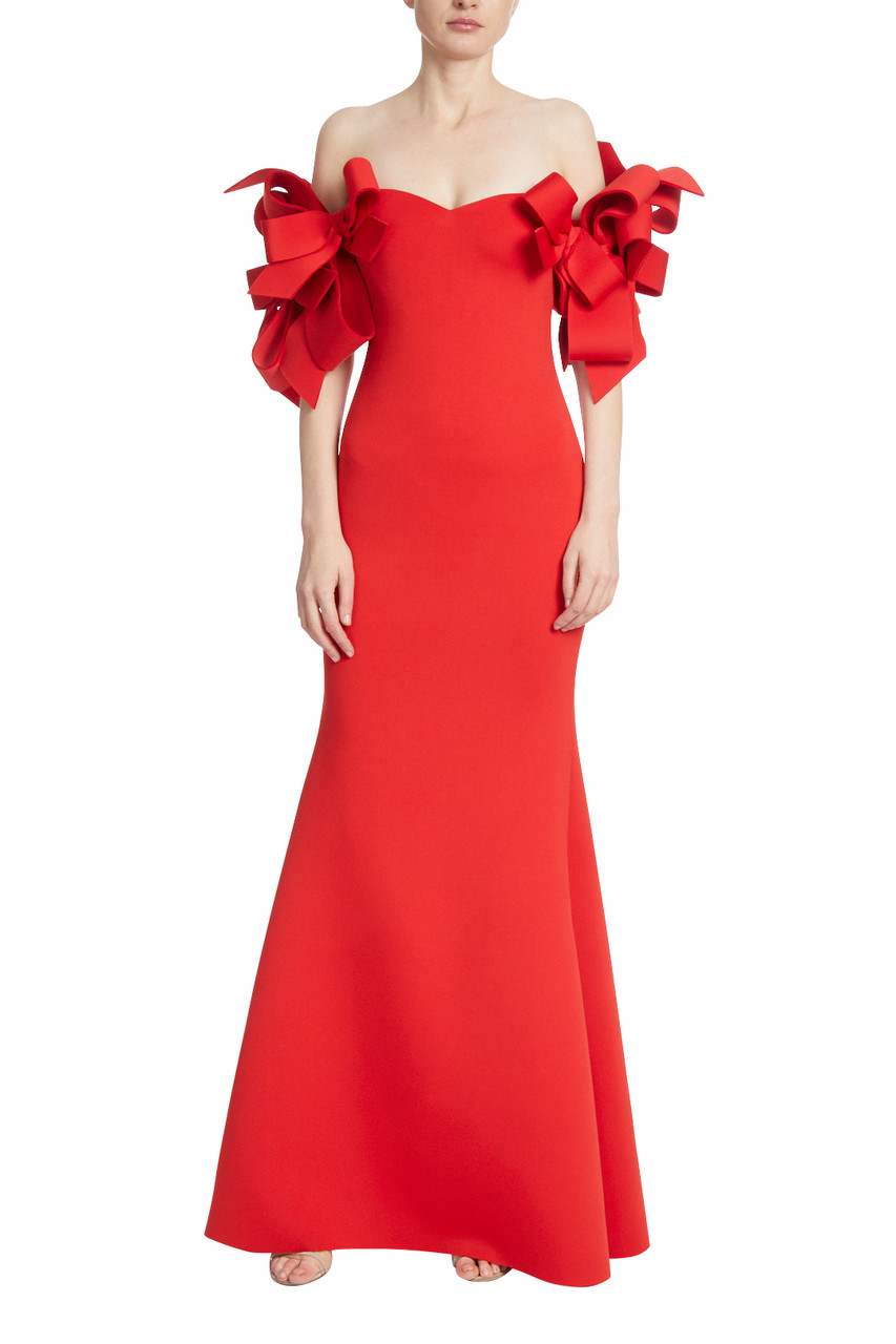 Scarlet Red Gown with Bow Sleeves by Badgley Mischka