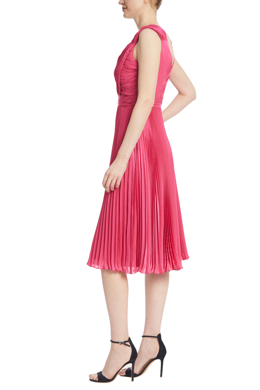 Fuchsia pleated shop chiffon midi dress