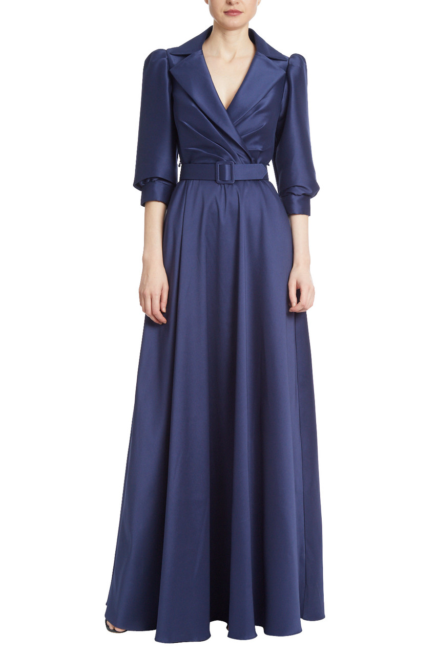 Belted Collard Gown by Badgley Mischka