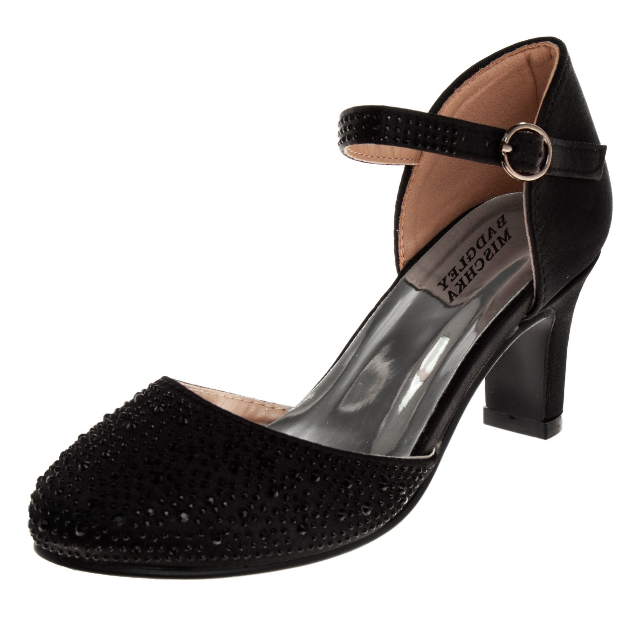 Block Heel Girls Black Heel Shoes Girls' Rhinestone Block Heeled